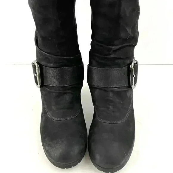 Paul Green Black Suede Leather Women's Boots 5 Kimberly Knee High Buckle Zipper - Picture 12 of 16